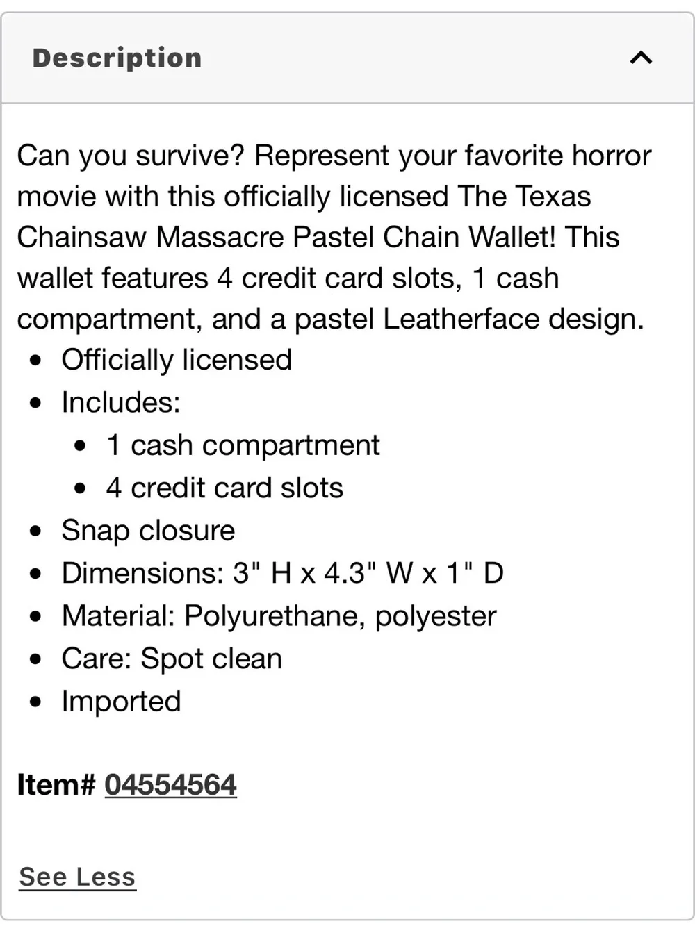 Texas Chainsaw Massacre, wallet w/chain